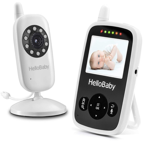 HelloBaby Babyphone Camera, 2.4'' Baby Phone Vidéo LCD Couleur Bébé Surveillance 2,4 GHz Capteur de Température Communication Bidirectionnelle Vision Nocturne, VOX, 720p