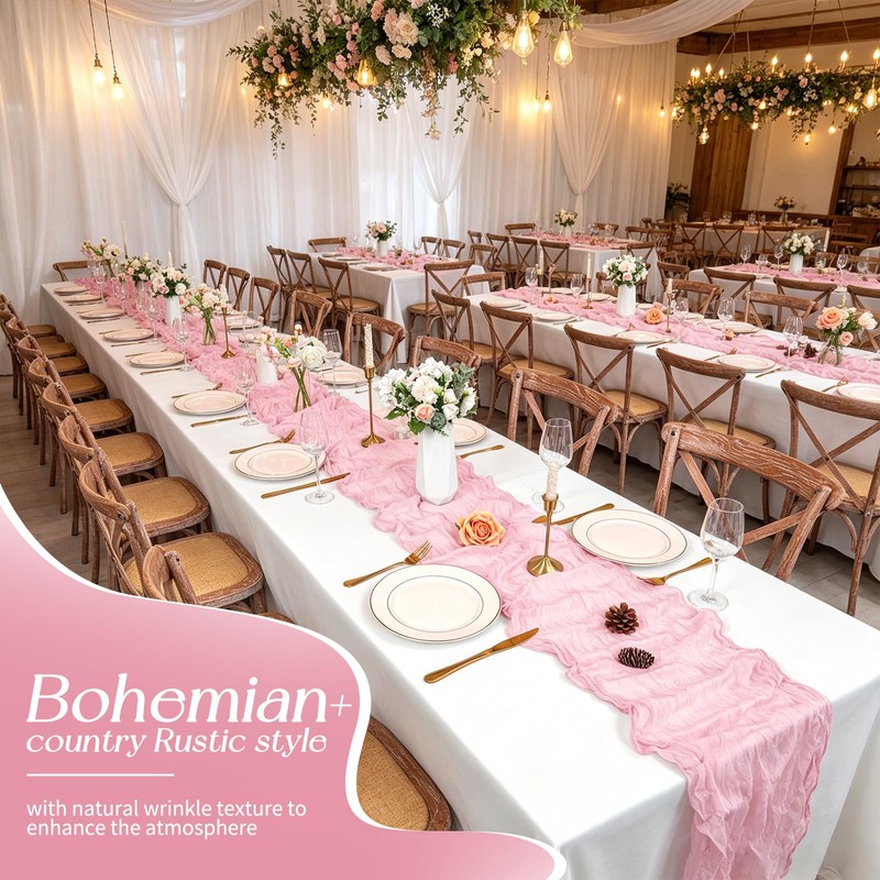 4 Pack Pink Table Runner 17 x 108inch Cheesecloth Table