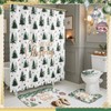4 Pcs Christmas Shower Curtain Set Winter Xmas Tree Bathroom