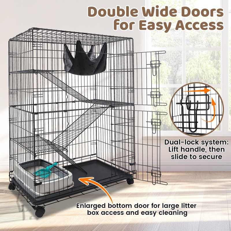 Homey Pet 51 Inch Cat Cages Indoor, Large 4-Tier Cat