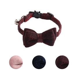 Cat Collar Breakaway with Bowtie Bell, Red Bling Kitten Collar with Removable Cat Bowtie Collar for Kitty Cat (7.4-10.8 inch)