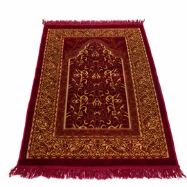 homeart Muslim Prayer Rug, Soft Plush Thin Islamic Prayer Mat, Janamaz, Sajada, Praying Carpet, Islamic Gift for Men & Women, Ramadan Eid Hajj Gift, Jeddah Pattern, Bordeaux