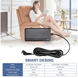 Dual motor power kit -29V 2A 2-pin AC/DC power adapter for electric recliners, wall plug recliner adapter with L-shaped and Y-shaped extension cords, suitable for lift chairs, electric recliners,sofas
