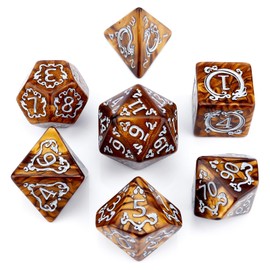 PJOY DND Dice Set Coffee Gold Polyhedral D&D Dice for Dungeons and Dragons Role Playing Games TTRPG DND Gifts