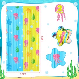 Namalu 2 Pack Sponge Birthday Party Decorations Cartoon Fringe Curtains Backdrop Yellow Blue Photo Booth Props for Ocean Theme Birthday Decorations Holiday Celebration Party Supplies