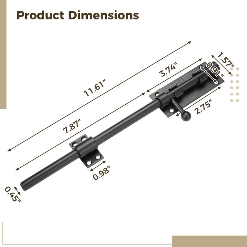 2 Packs 12" Slide Bolt Latches, Heavy-Duty 304 Stainless Steel