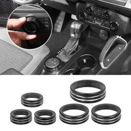 Xomzema 6Pcs Black Gear Switch Knob Cover Aluminum Alloy Air Conditioner Headlight Switch Knob 4WD Wheel Drive Trailer Accessories for Ford Bronco Offroad 2/4 Door 2021 2022