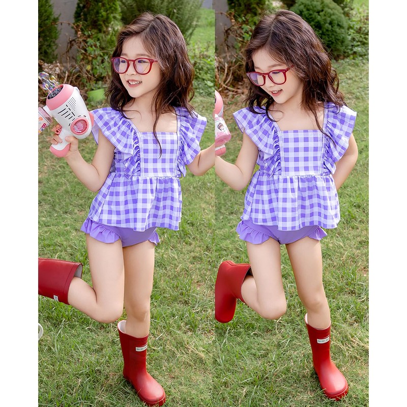 [AILITI] キッズ 水着 女の子 セパレート 3点セット 子供用水着 ノースリーブトップス ショートパンツ フリル