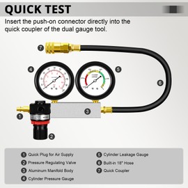 YSTOOL Cylinder Leak Down Tester Automotive Kit Gasoline Engine Compression Dual Gauge Leakdown Detector Tool Set for Pressure Check & Leakage Rate Test with Extension Rod Red