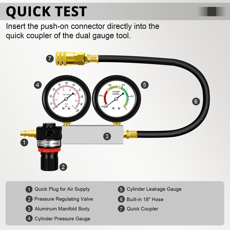 YSTOOL Cylinder Leak Down Tester Automotive Kit Gasoline Engine Compression