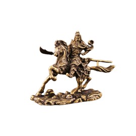 Vlareesu Guan Gong Horse Riding Ornament Vivid Guan Gong Bronze Statue Retro God of Wealth Antique Small Bronze for Office Home Desk
