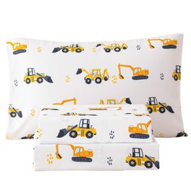 WINLIFE Kids Twin Sheet Set Excavator Printed - 3 Piece Vehicles Soft Microfiber Bed Sheets - Deep Pocket - Easy Fit - Wrinkle Resistant Cozy Bedding Set for Toddler Boys Girls Teens