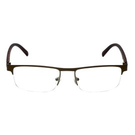 Calabria R782 Metal X Large Reading Glasses +2.00 Brown Men Women Semi Rimless Rectangular Reader Trendy Eyeglasses w/Case