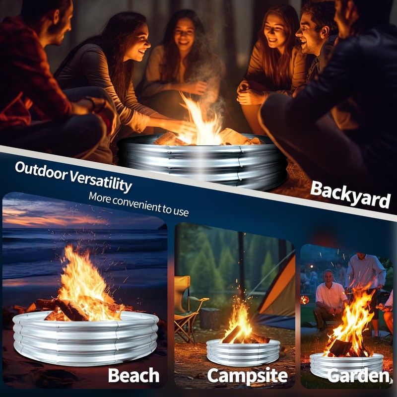60 Inch Fire Pit Ring 5FT Galvanized Steel Burn Barrel,12"