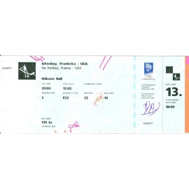 1994 Lillehammer Olympic Hockey Ticket USA vs France Brian Rolston Goal