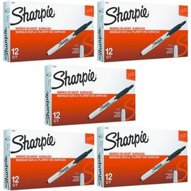 Sharpie 32701 Retractable Fine Point Marker Set, Black, Permanent Ink, Intensely Brilliant Color, Resilient Ink Resists Both Fading and Water, 12 Markers per Box, Pack of 5 Boxes, 60 Markers Total