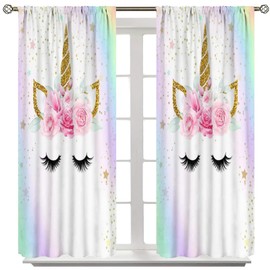 Kids Unicorn Curtains Rainbow Unicorn Window Curtain Fabric Thermal Insulated for Girl Room 42X45 Inch Decor