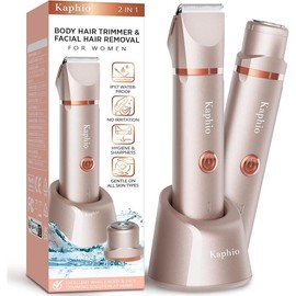 Electric Bikini Trimer Shaver Women: 2 in 1 IPX7 Waterproof Wet & Dry Use Body Hair Trimmer and Facial Hair Remover - Rechargeable Hair Removal Kit for Bikini Underarm Leg Arm Body Face - Color: Rose Gold