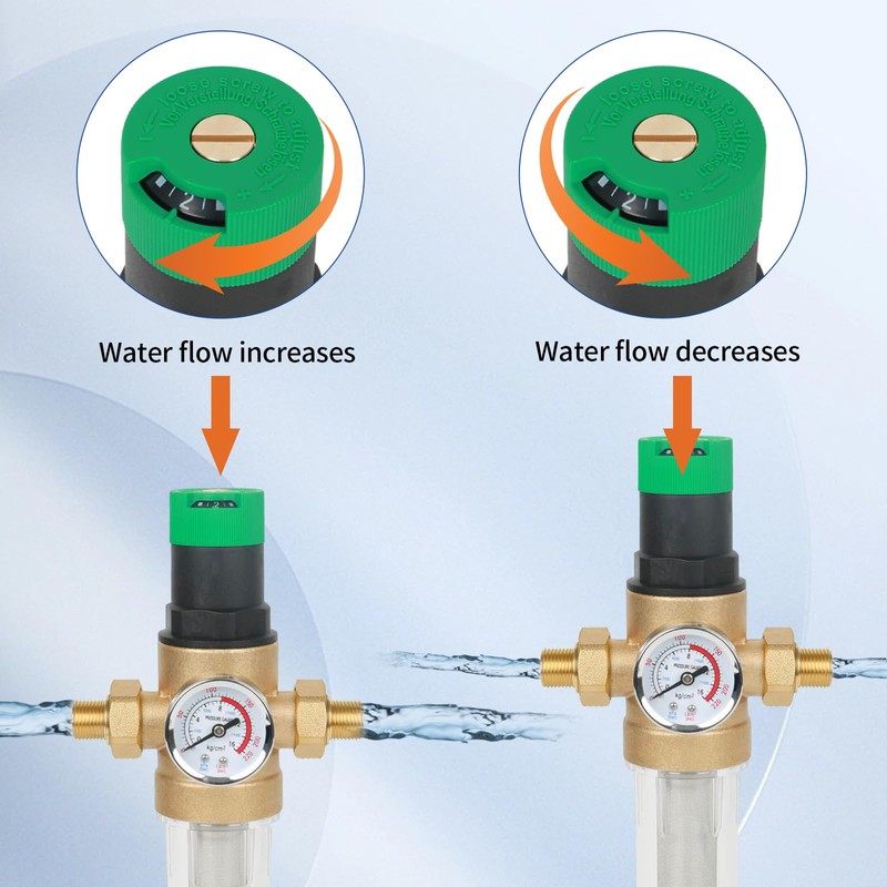 Backwash Filter, Pressure Regulator Water Filter with Pressure Gauge, Water