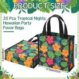 20 Pcs Tropical Nights Hawaiian Party Favor Bags Luau Tote Gift Goodie Bags Tropical Hibiscus Palm Leaves Pouches with Handles Non-woven Summer Beach Aloha Tiki Party Supplies