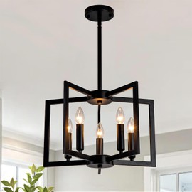 Klrbiqy Black Chandelier,5-Light Dining Room Light Fixture Modern Farmhouse Geometric Metal Hanging Industrial Chandeliers for Entryway Kitchen Island Foyer Lighting Fixtures