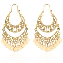 18K Gold Plated Filigree Dangling Large Gold Chandelier Earrings for Women Indian Jewelry for Women