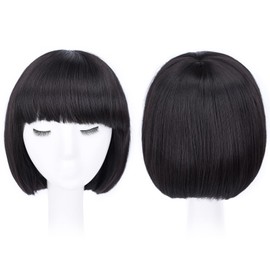 HSPJHTM Black Bob Wigs,Short Bob Hair Wigs 10" Straight with Thick Bangs Synthetic Colorful Cosplay Daily Party Wig for Women Natural (Free Wig Cap)