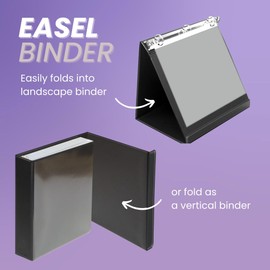 Performore Black Easel Binder - 1.5" Round Ring Flip Display Easel Folder - Presentation Binder - Standing Clipboard for Desk - Flip Chart Easel - Foldable Binder