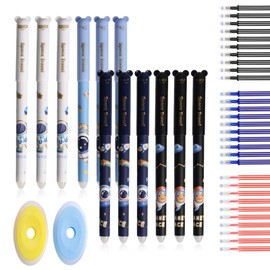 HOMEJOY Pack of 42 Erasable Ballpoint Pens 0.5 mm Cartoon Pen Erasable Gel Pens 12 Rollerball Pens Erasable Pen with 30 Refills Erasable Gel Pens for Children Students Office (A)