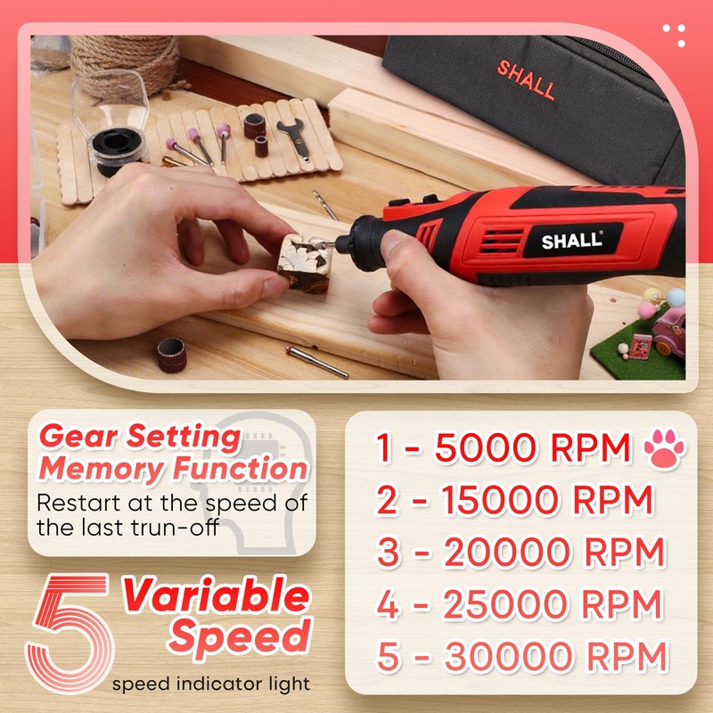SHALL 8V Cordless Rotary Tool Kit, Lightweight 2.5 Ah Battery