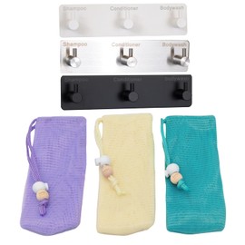 BAMBOEARTH Exfoliating African Mesh Net - in Shower Shampoo Conditioner Body Wash Foaming Bubble Bag Soap Saver Holder - Bath Scrubber Cloth Pouch Facial Cleaning Tool - Extends Bar Life (Bundle)