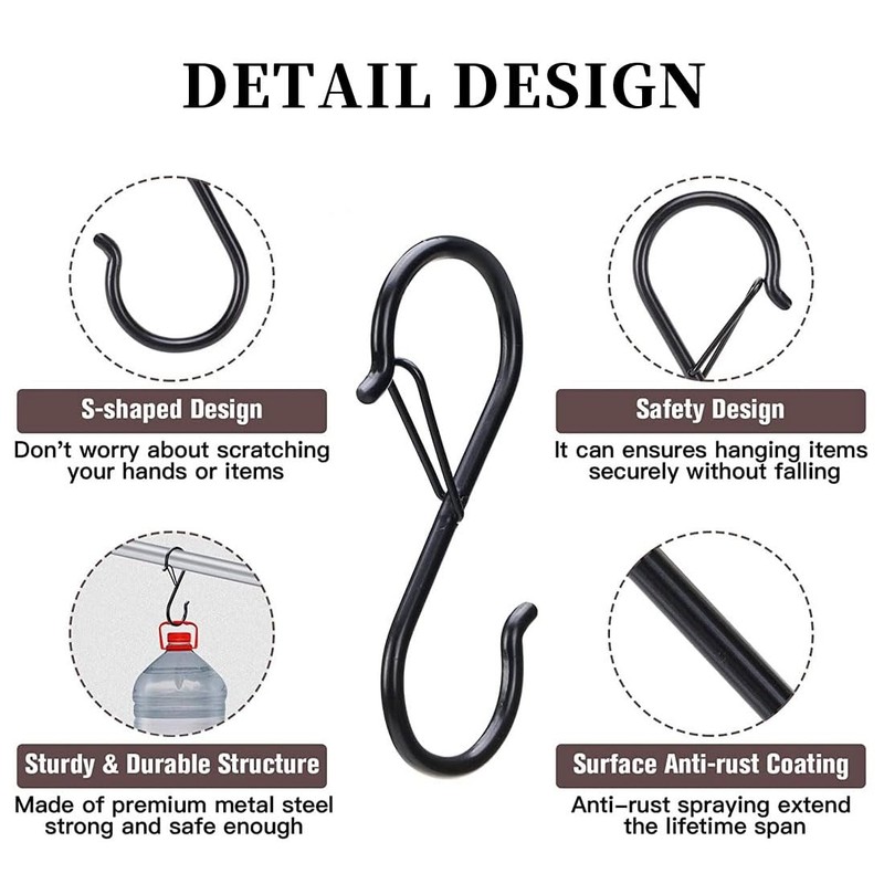 BZKSER S-hooks - 8 pieces hooks for hanging, with safety