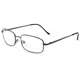 In Style Eyes Enda Middle - Italian Design Bifocal Magnification Reading Glasses - Wired Metal Frame, Non-Polarized Lens - Pewter - 1.0x