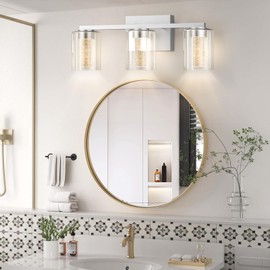 LED Modern Bathroom Light Fixtures Over Mirror, 3-Light Brushed Nickel Vanity Lights with 5 Color Modes, Dimmable Bathroom Vanity Light with Crystal Bubble Glass, 2700K-6500K Adjustable, ETL