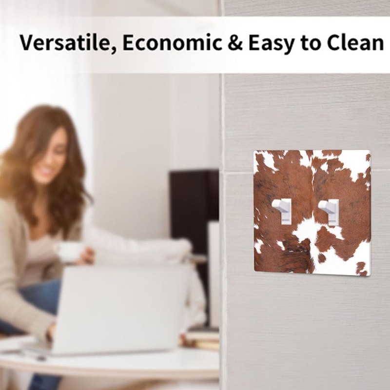 Moslion Brown Cowhide 2-Gang Toggle Wall Plate Cow Print Leopard