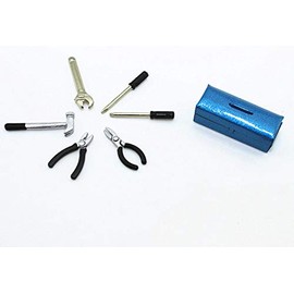 SXFSE Dollhouse Decoration Accessories, 1:12 Dollhouse Miniature Scene Model Work Tools Set with Toolbox 7 Pcs (Black Tools+Blue Box, As Shown)