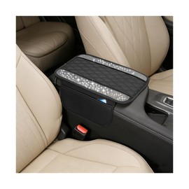 Bling Car Center Console Cover, Crystal Diamond Vehicle Arm Rest Cushion Pad with 2 Storage Bags, Auto Interior Armrest Storage Box Protector, Universal for SUV Automobile Truck (Black Silver)