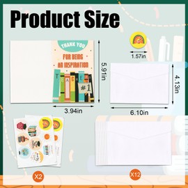Hying 12 Pack Teacher Appreciation Cards with Stickers Envelopes, Teacher Thank You Employee Card Book Apples Pencils Paper Cards for Teachers Day Favors Appreciation Week Gifts