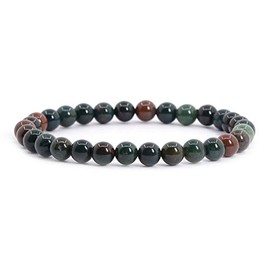 Justinstones Natural Green Bloodstone Heliotrope Gemstone 6mm Round Beads Stretch Bracelet 6.5" Unisex