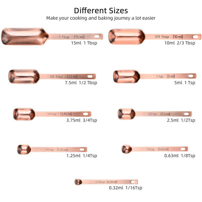 Copper Measuring Cups and Spoons Set, Stainless Steel Measuring Cups