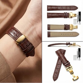 PCUORLEORS Genuine Leather Watch Strap, Bamboo Link Leather Replacement Band, Quick Removal Crocodile Skin Strap, 20mm 22mm 24mm 26mm Genuine Men's and Women's Watch bands (Browm, 22MM)