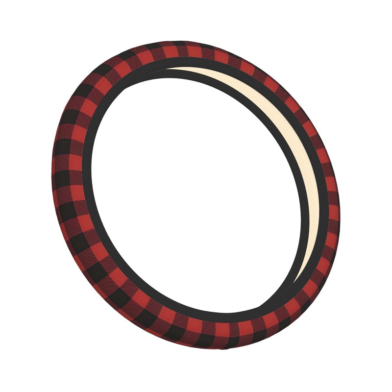Red Buffalo Plaid Steering Wheel Cover for Men Women Auto