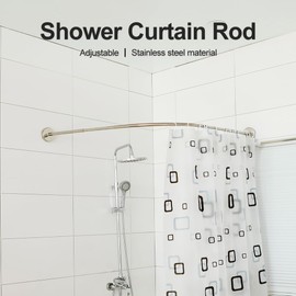 Hershii Adjustable Curved Shower Curtain Rod Wall Mounted Bathroom Corner Curtain Hanger Pole Arched Bath Metal Shower Rail Bar (27.56-37.4) x (27.56-37.4) Inch, Drilling to Install