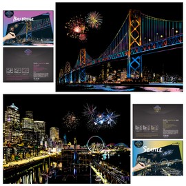 DESINIK Scratch Painting Kits for Adults Rainbow Painting Art Paper, World Famous City DIY Night View Scratchboard for Adults and Kids with 4 Tools,Size 11.2''x16'' (Seattle)