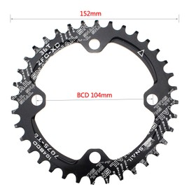 Chainring 36T 104BCD Mutte MTB Narrow Wide Chainring Single (Black, Aluminum Alloy)