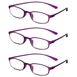 Calabria 718 Flexie - Gafas de lectura ovaladas para hombres y mujeres, con montura TR-90 flexible, ligera, duradera, Violeta (paquete de 3), (MM) 47-17-140