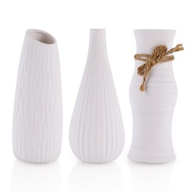 ODFIT White Ceramic Vases Set of 3 for Home Decor | Modern Minimalist Style | H 8.6''Flower Vase for Bathroom Kitchen Living Room Office Farmhouse Boho Decor