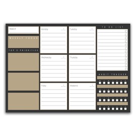 Weekly Planner Pad - A4 Desk Planner with To-Do List | Revision Supplies | Desk Study Planner | Organise Your Week Efficiently with This Schedule Planner Grey)