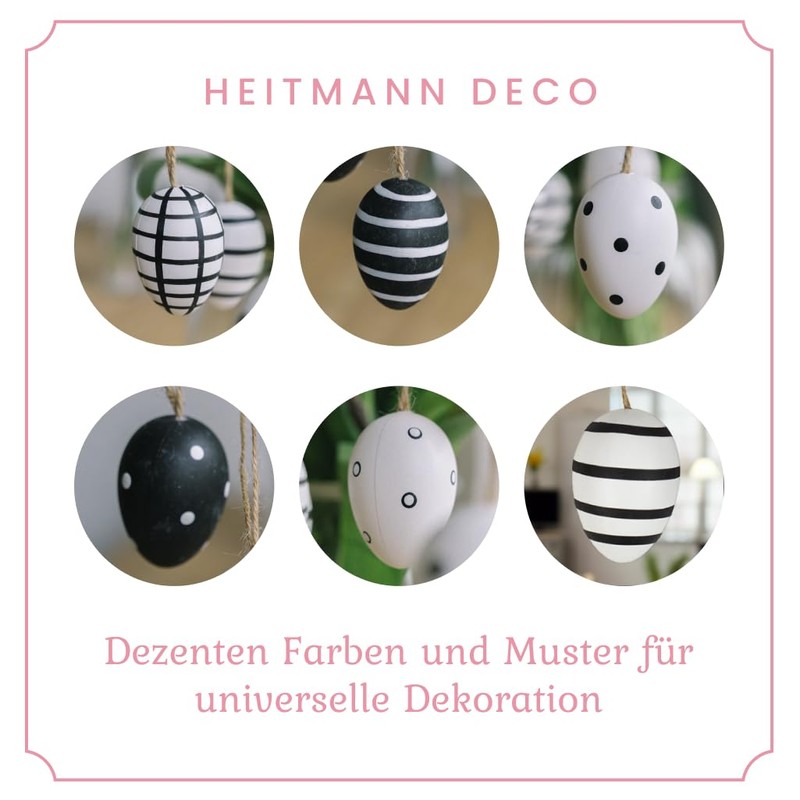 HEITMANN DECO Hanging Eggs Set of 6 Black / White