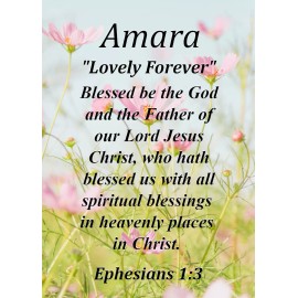 Amara "Lovely Forever" Keepsake Name Meaning Card with Bible Verse
